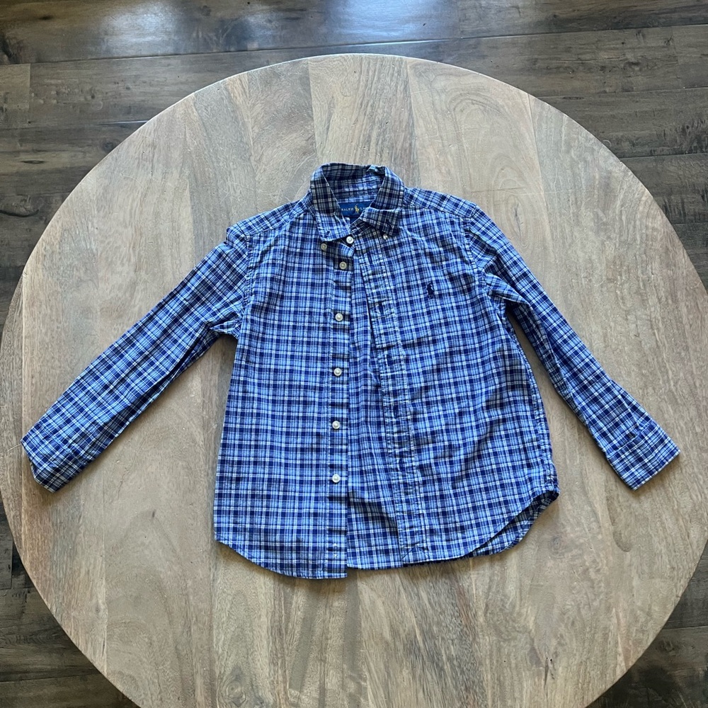 Ralph Lauren Blue Plaid Button Down Shirt for Kids